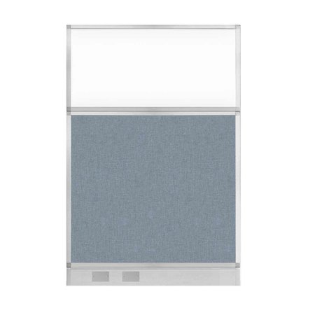 VERSARE Hush Panel Configurable Cubicle Partition 4' x 6' Powder Blue Fabric Clear Window w/ Cable Channel 1855604-2